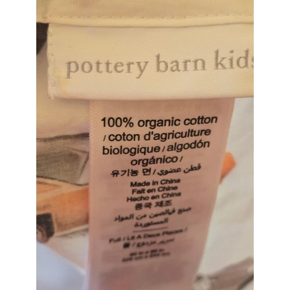 Pottery Barn Kids Hot Wheels Organic Cotton Full Flat Sheet White Racing Cars